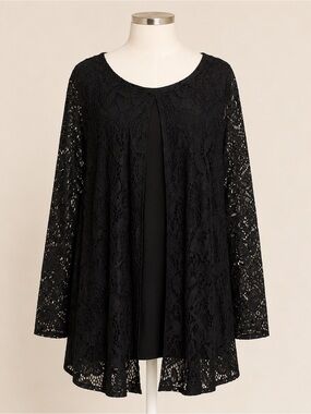 CJ Banks • Black Lace Overlay Tunic Top • 2X 20/22W • NWT